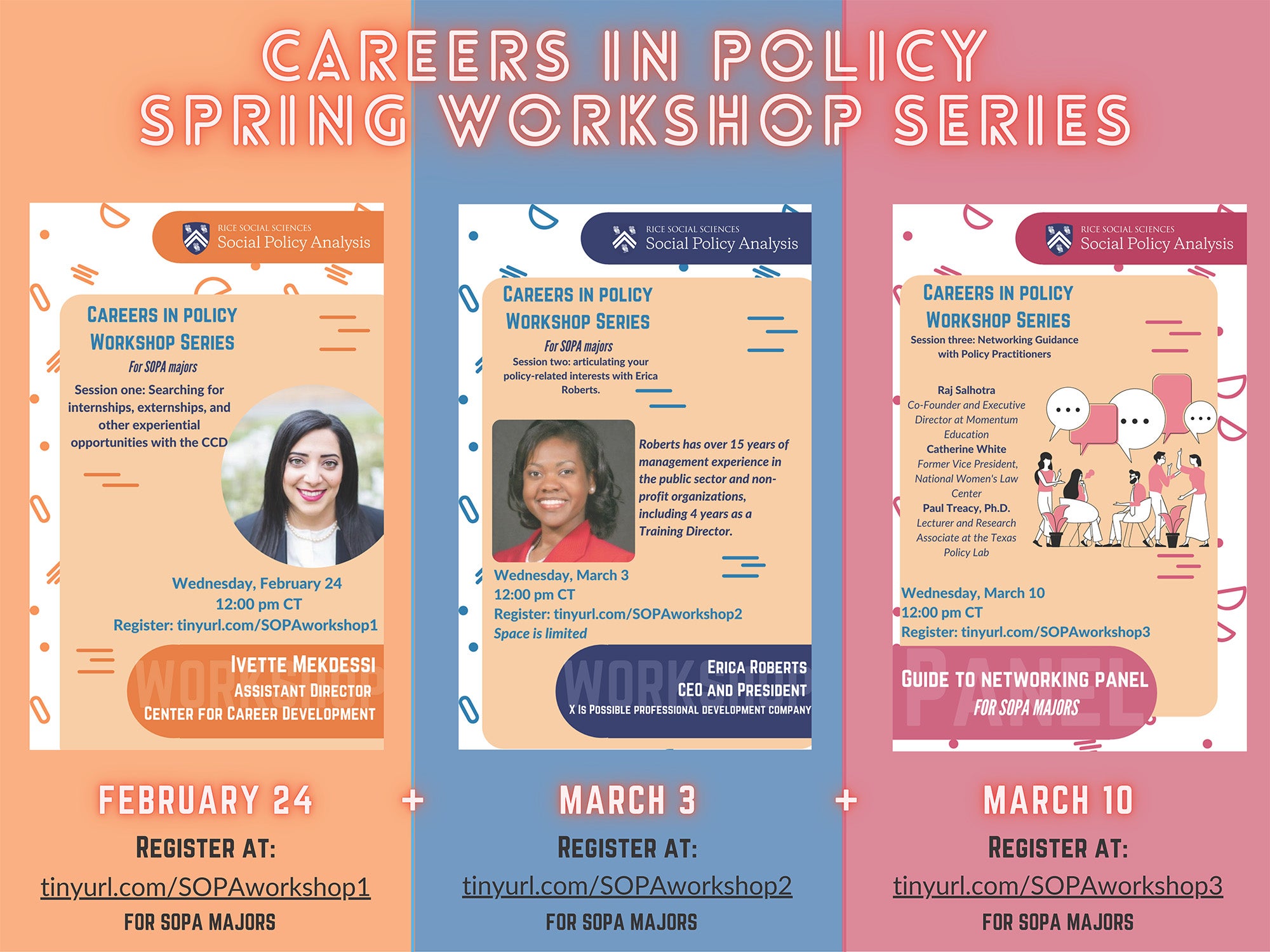 Careers in Policy Spring Workshop Series Flier